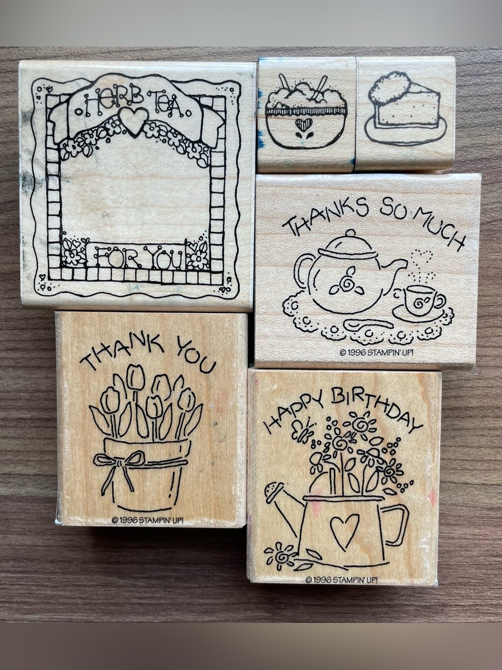 Vintage Mixed Wood Stamp Lot - Stampin Up JRL Tea Time Garden